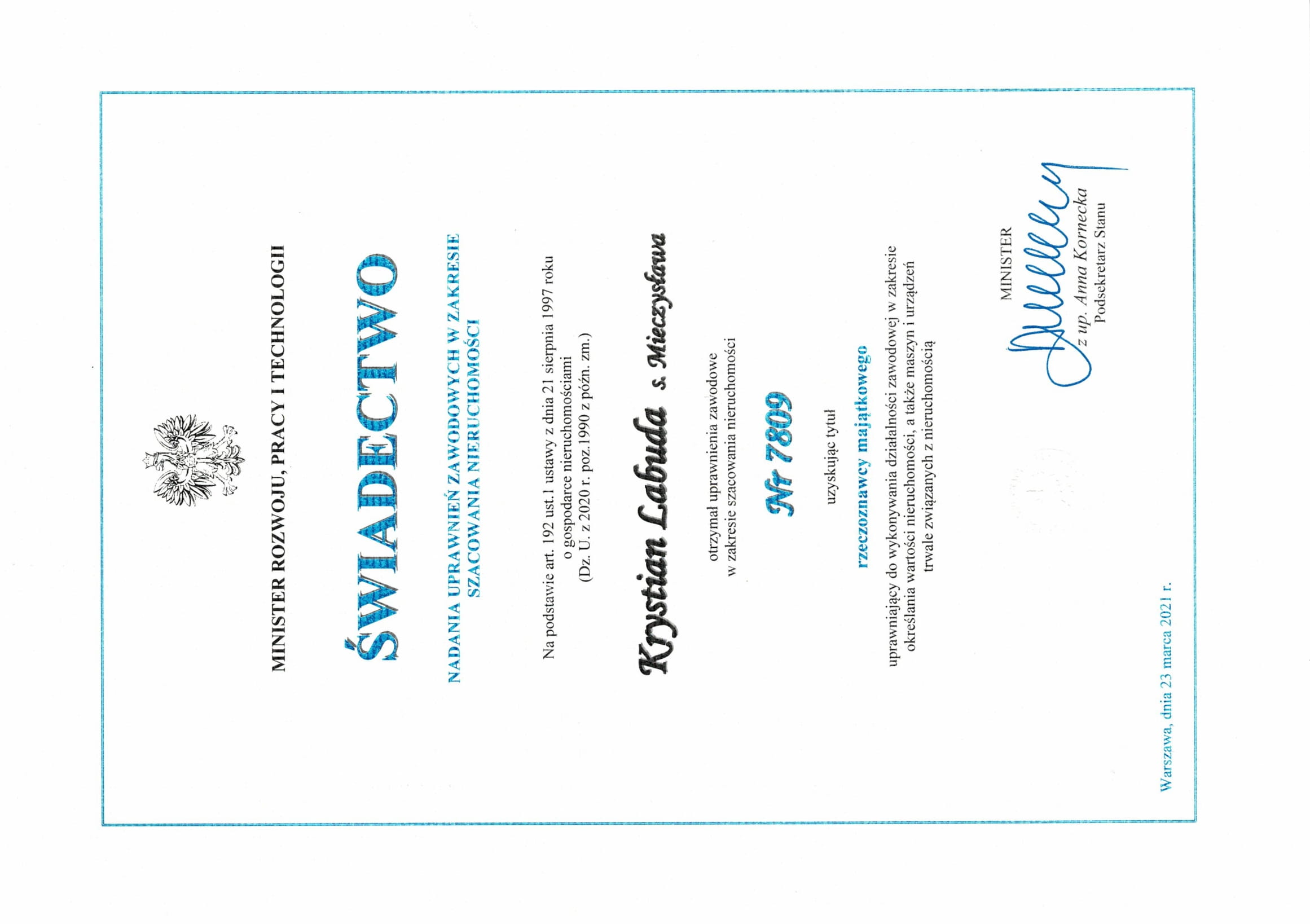 swiadectwo nadania uprawnien